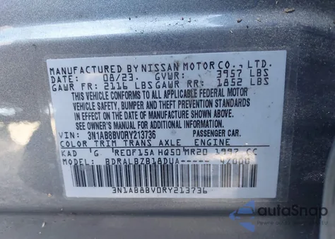 2024 Nissan Sentra S Xtronic Cvt from USA, damaged, VIN 3N1AB8BV0RY213736